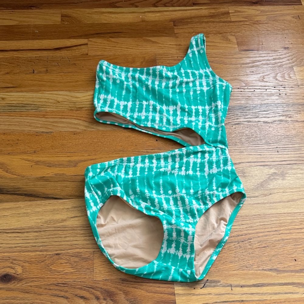 Crewcuts Kids One-Shoulder Bikini - Green Tie-Dye